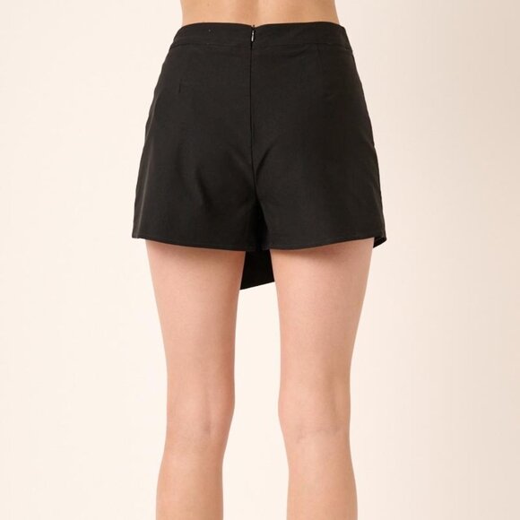 MITTOSHOP Black Vegan Leather Asymmetrical Wrap Skort, High-Waisted Faux Leather - Picture 4 of 4